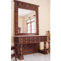 Indonesia furniture manufacturer and wholesaler Console heavy carving + mirror with marble